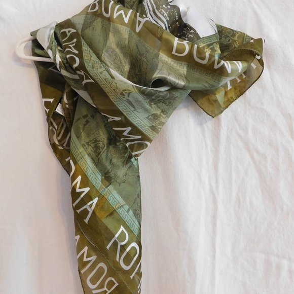 Olive green and Cream Roma Scarf - Picture 2 of 3